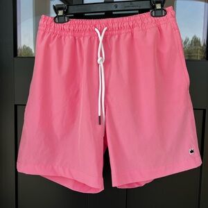 crown & ivy Coral Pink Mens Medium Elastic Swim Shorts Trunks Lined Pockets